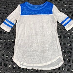 Blue and White Half-Quarter Sleeve T-Shirt